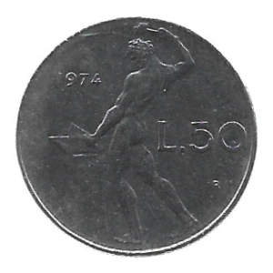 MOEDA DA ITÁLIA 50 LIRAS 1974 KM 95.1
