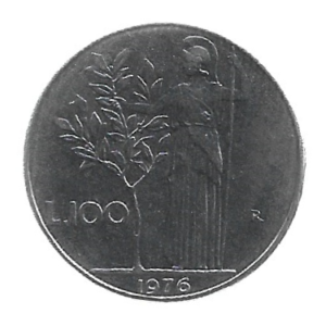 MOEDA DA ITÁLIA 100 LIRAS 1976 KM 96.1