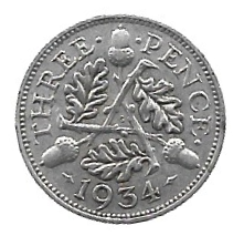 MOEDA DO REINO UNIDO 3 PENCE 1934 KM 831