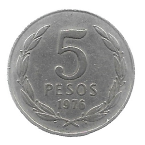 MOEDA DO CHILE 5 PESOS 1976 KM 209