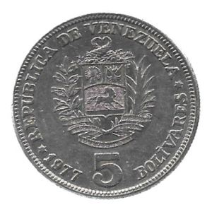 MOEDA DA VENEZUELA 5 BOLÍVARES 1977 KM 53