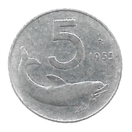 MOEDA DA ITÁLIA 5 LIRAS 1955 KM 92