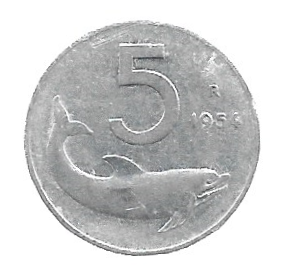 MOEDA DA ITÁLIA 5 LIRAS 1954 KM 92