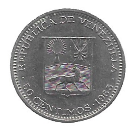MOEDA DA VENEZUELA 50 CENTAVOS 1965 KM 41