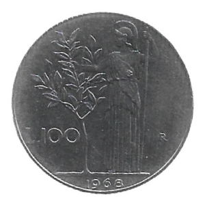 MOEDA DA ITÁLIA 100 LIRAS 1968 KM 96.1