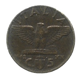 MOEDA DA ITÁLIA 5 CENTAVOS 1942 KM 73 A