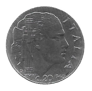 MOEDA DA ITÁLIA 20 CENTÉSIMOS 1940 KM 75 B