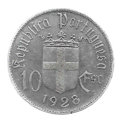 MOEDA DE PORTUGAL 10 ESCUDOS 1928 KM 579 PRATA