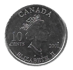MOEDA DO CANADÁ 10 CENTS 2001 KM 412