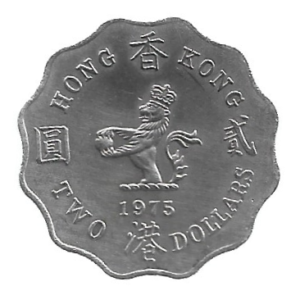 MOEDA DE HONG KONG 2 DÓLARES 1975 KM 37