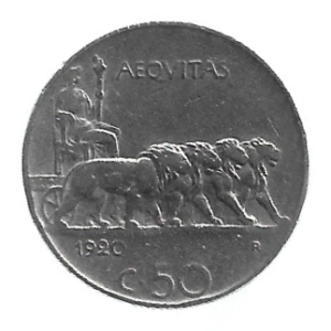 MOEDA DA ITÁLIA 50 CENTAVOS 1920 KM 61