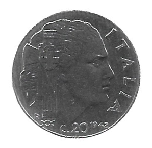 MOEDA DA ITÁLIA 20 CENTÉSIMOS 1942 KM 75 B
