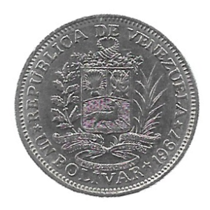 MOEDA DA VENEZUELA 1 BOLÍVAR 1967 KM 42
