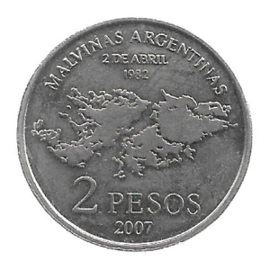 MOEDA DA ARGENTINA 2 PESOS 2007 KM 144