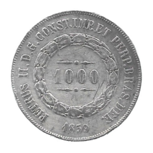 MOEDA DO BRASIL 1000 RÉIS 1859 P 607 A SOBERBA
