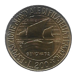 MOEDA DA ITALIA 200 LIRAS 1992 KM 151
