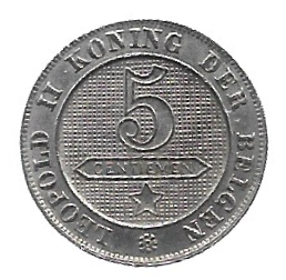 MOEDA DA BÉLGICA 5 CENTAVOS 1898 KM 41