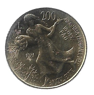 MOEDA DA ITÁLIA 200 LIRAS 1981 KM 109