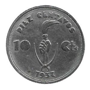 MOEDA DA BOLÍVIA 10 CENTAVOS 1937 KM 180
