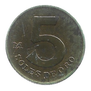 MOEDA DO PERU 5 SOLES ORO 1978 KM 271