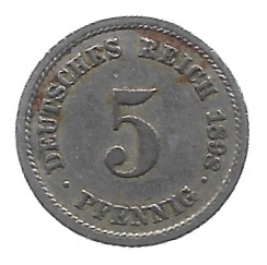MOEDA DA ALEMANHA (IMPÉRIO) 5 PFENNIG 1898 F KM 11