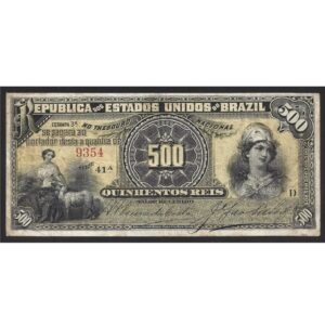 CÉDULA DO BRASIL 500 RÉIS R 072 B SOBERBA