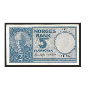 CÉDULA DA NORUEGA 5 COROAS 1957 MBC/SOB