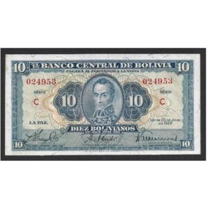 CÉDULA DA BOLÍVIA 10 BOLIVIANOS SOB/FE