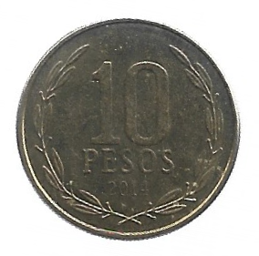 MOEDA DO CHILE 10 PESOS 2014 KM 228