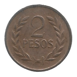 MOEDA DA COLÔMBIA 2 PESOS 1977 KM 263