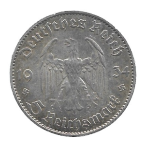 MOEDA DA ALEMANHA 5 REICHSMARK 1934 J KM 82 PRATA