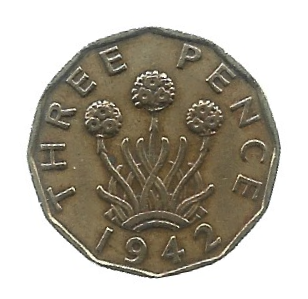 MOEDA DO REINO UNIDO 3 PENCE 1942 KM 849