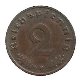 MOEDA DA ALEMANHA 2 REICHSPFENNIG 1939 F KM 90
