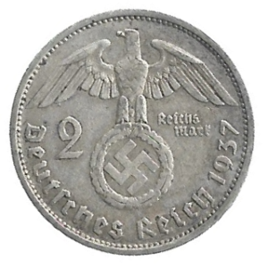 MOEDA DA ALEMANHA 2 REICHSMARK 1937 F KM 93 PRATA