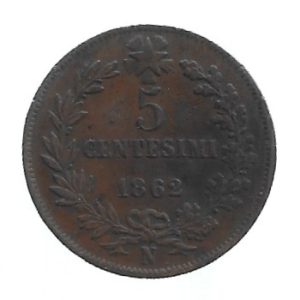 MOEDA DA ITÁLIA 5 CENTÉSIMO 1862 N KM 3.3
