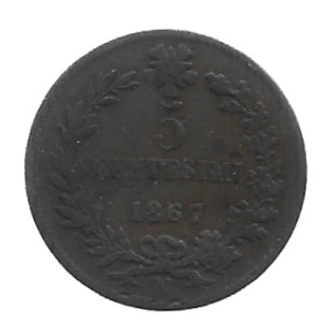 MOEDA DA ITÁLIA 5 CENTAVOS 1867 N KM 3.3 COBRE