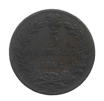 MOEDA DA ITÁLIA 5 CENTAVOS 1867 N KM 3.3 COBRE