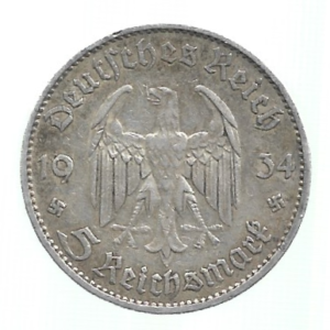 MOEDA DA ALEMANHA 5 REICHSMARK 1934 E  KM 81 PRATA