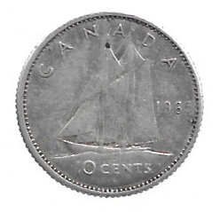 MOEDA DO CANADÁ 10 CENTS 1965 KM 61 PRATA