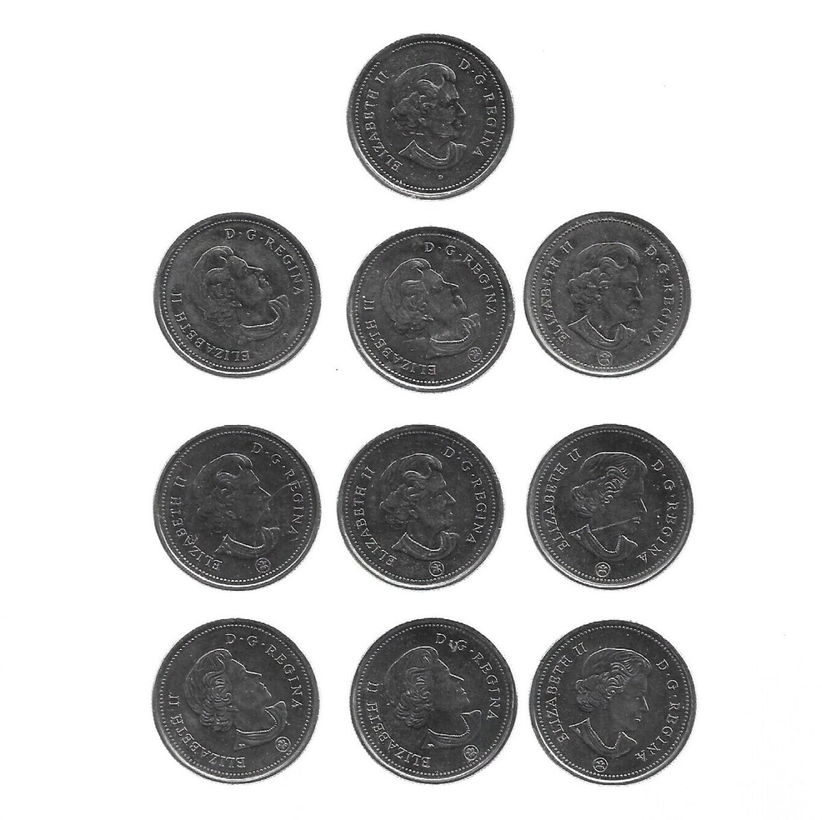 MOEDAS DO CANADÁ 25 CENTS 10 DIFERENTES - Imagem 2
