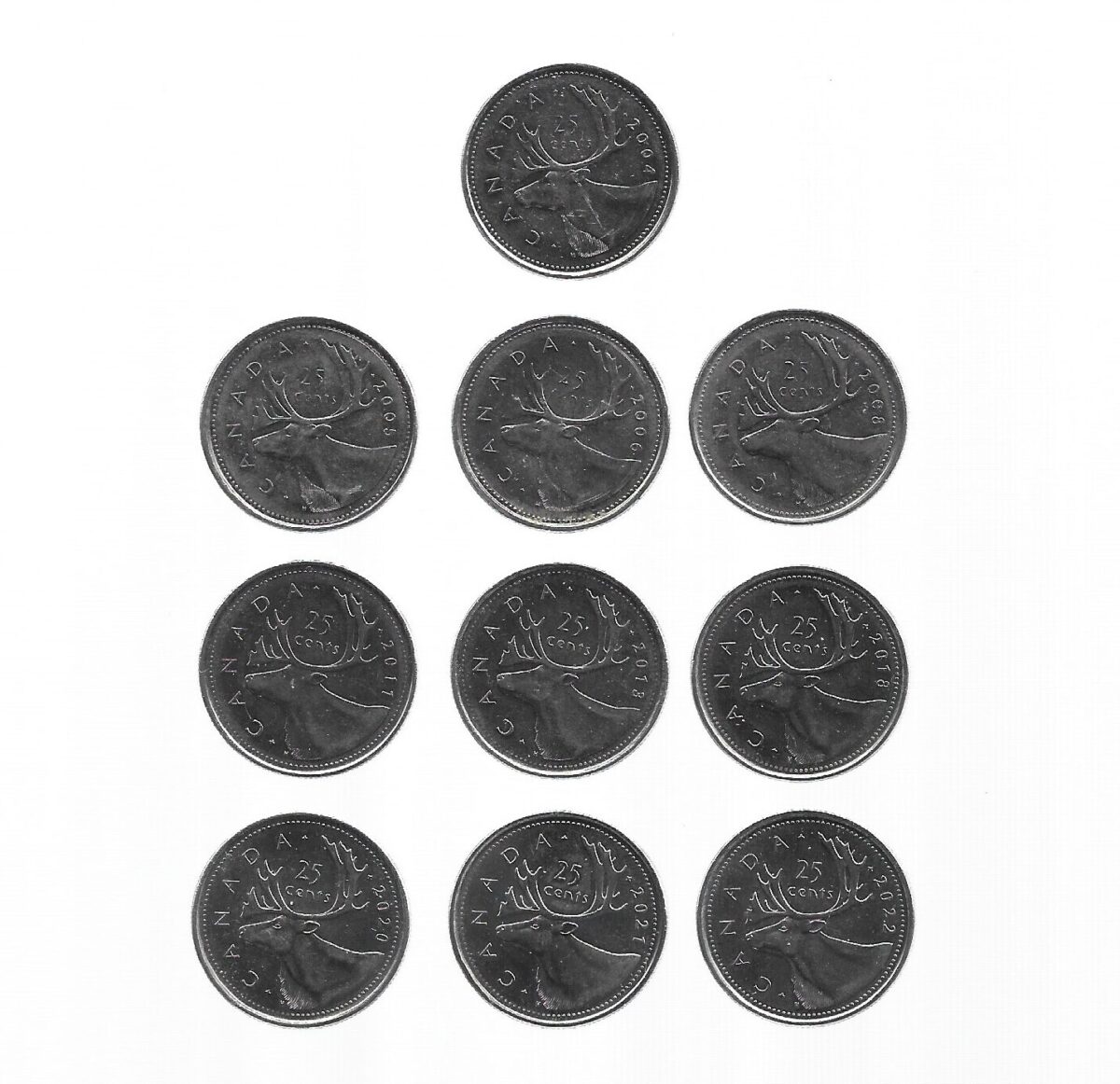 MOEDAS DO CANADÁ 25 CENTS 10 DIFERENTES