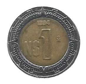 MOEDA DO MÉXICO 1 NUEVO PESO 1994 KM 550