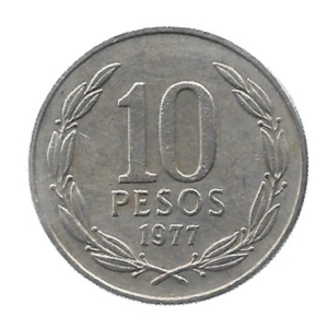 MOEDA DO CHILE 10 PESOS 1977 KM 210