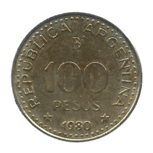 MOEDA DA ARGENTINA 100 PESOS 1980 KM 85