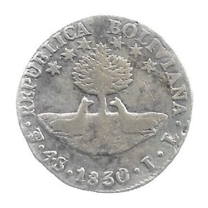 MOEDA DA BOLÍVIA 4 SOLES 1830 KM 96 A.1 PRATA