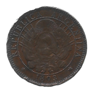 MOEDA DA ARGENTINA 2 CENTAVOS 1893 KM 33