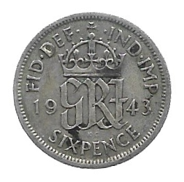 MOEDA DO REINO UNIDO  6 PENCE 1943 KM 852 PRATA