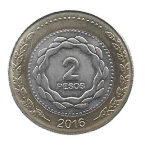 MOEDA DA ARGENTINA 2 PESOS 2016 KM 165