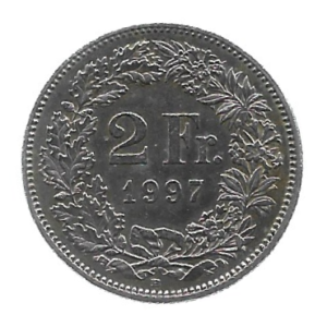 MOEDA DA SUÍÇA 2 FRANCOS 1997 KM 21 A.1