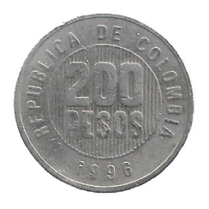MOEDA DA COLÔMBIA 200 PESOS 1996 KM 287